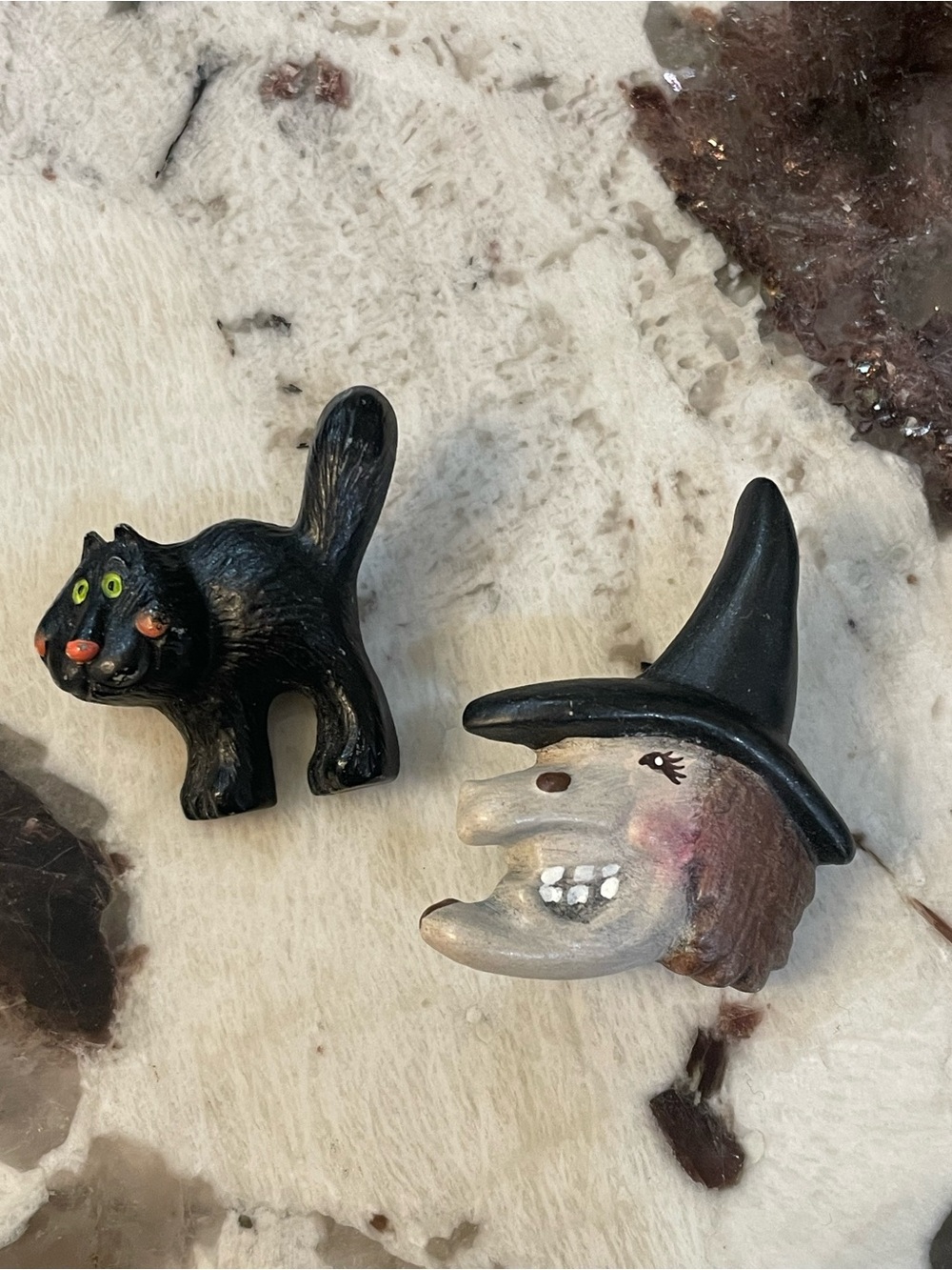 Hallmark Halloween Black Cat and Witch Set of Two Brooches Pins